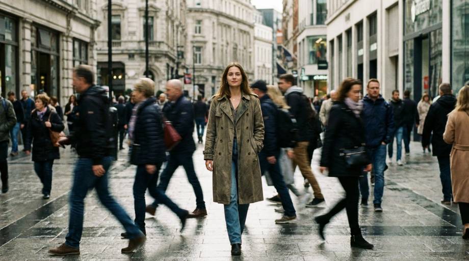 Kobieta idąca w przeciwnym kierunku niż tłum