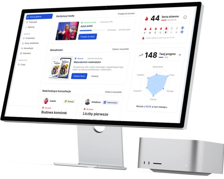 Widok platformy edukacyjnej na komputerze