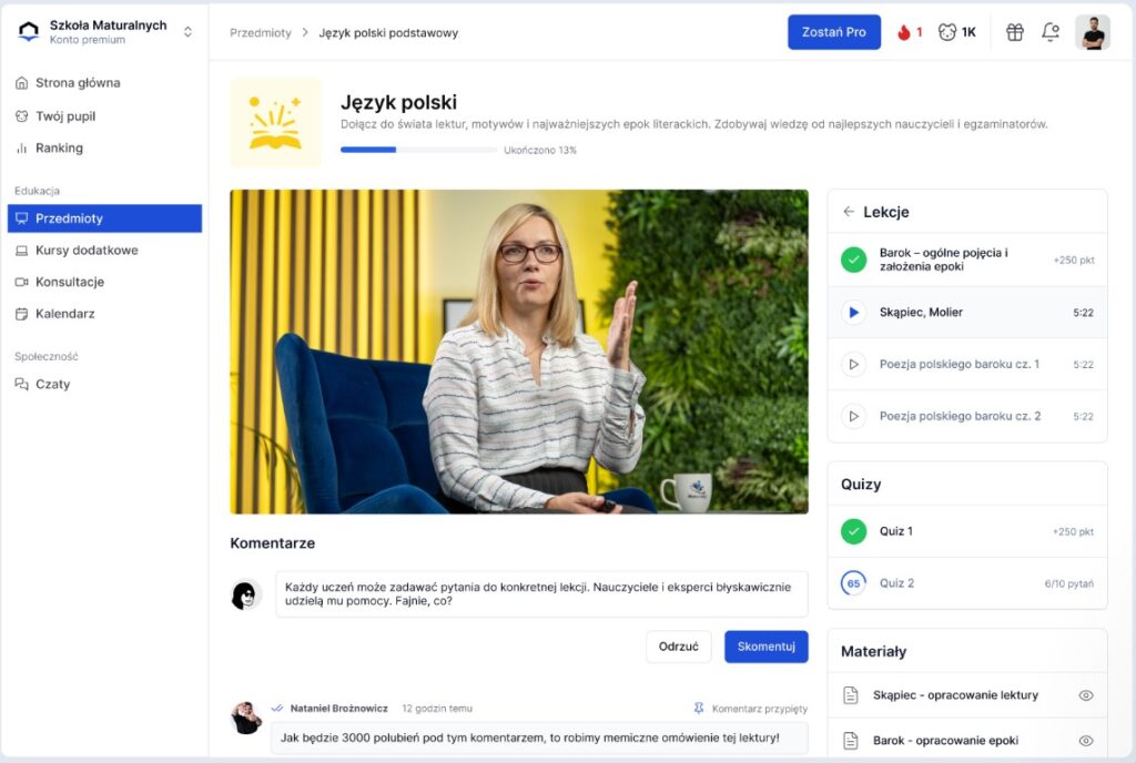 Interfejs platformy do edukacji domowej