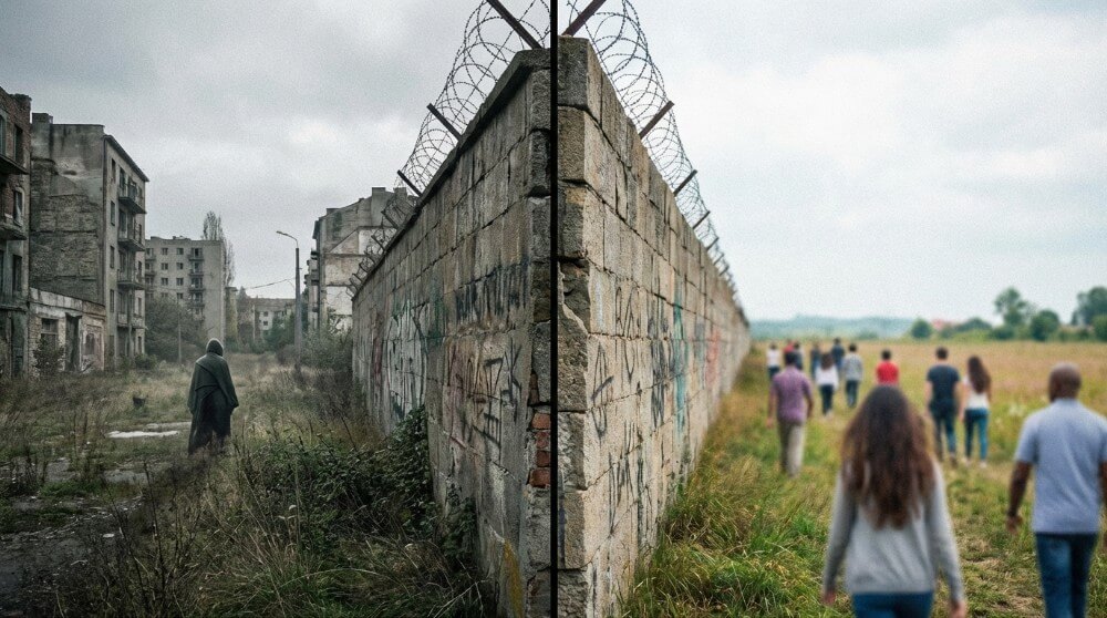 Mur symbolicznie dzielący dwa światy
