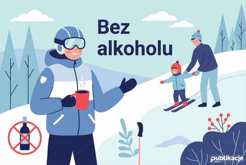 Symbol zakazu alkoholu na stoku i podczas opieki nad dziećmi z napisem Bez alkoholu