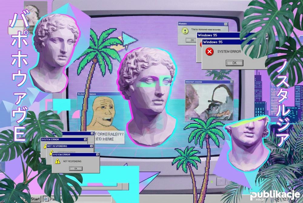 kolaż artystyczny w stylu vaporwave i glitch art