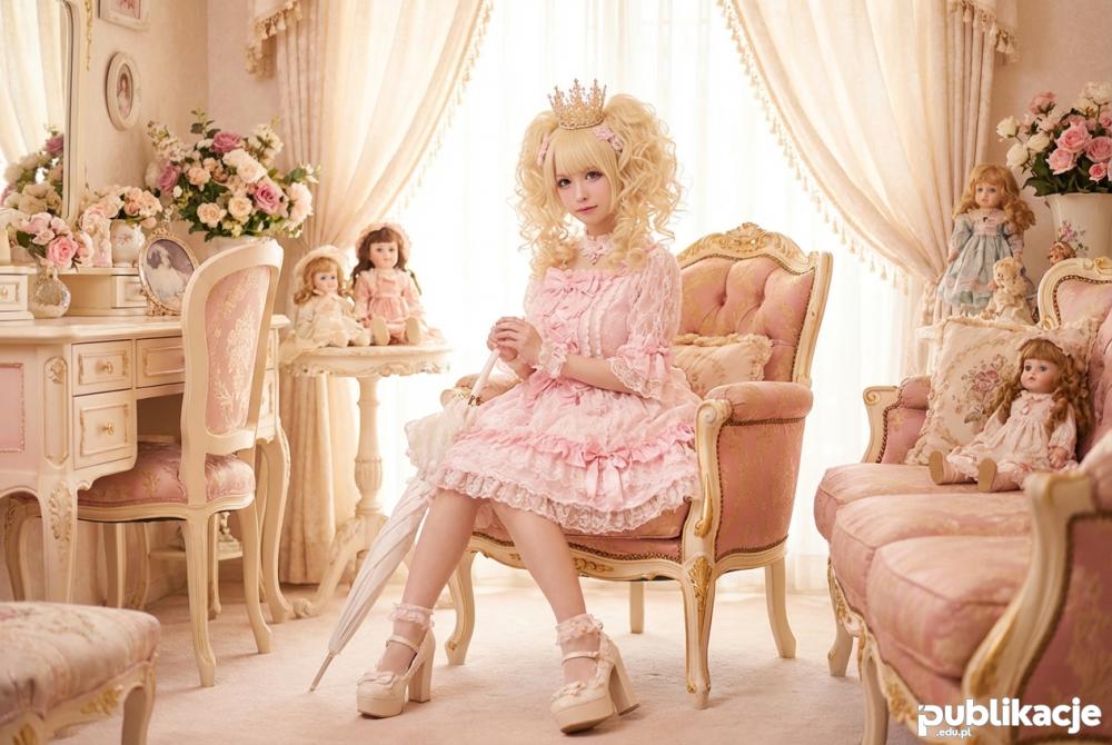 Stylizacja Hime Gyaru w sukience z koronkami