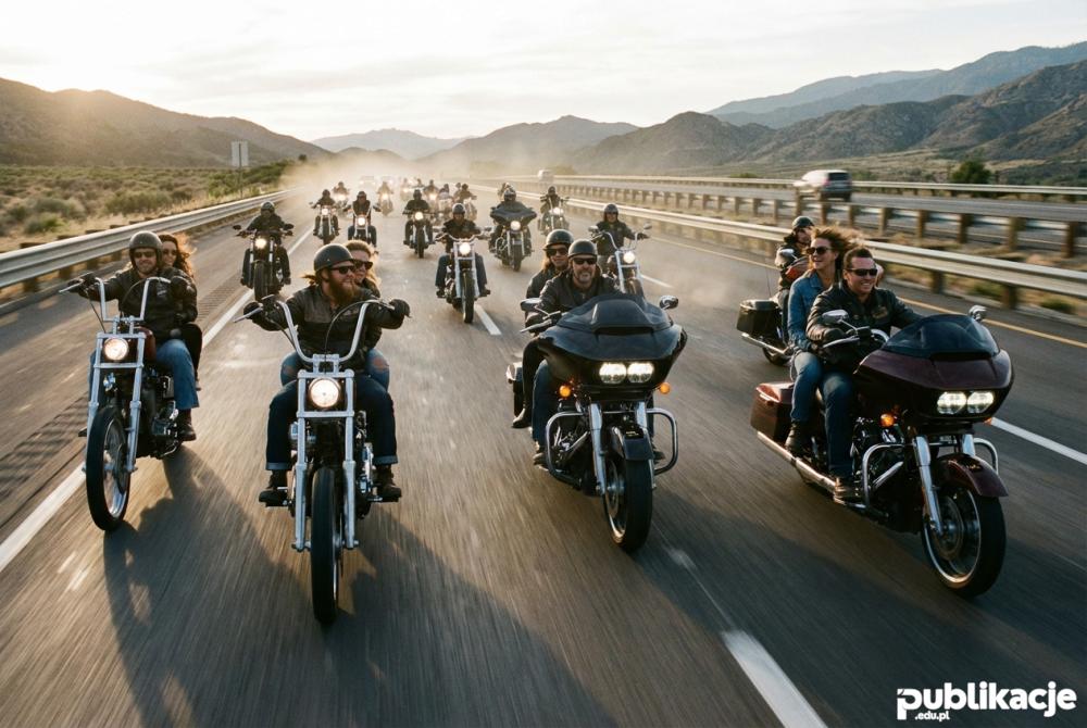 Kolumna motocyklistów na autostradzie choppery