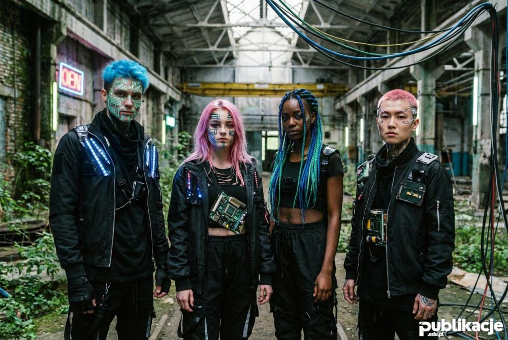 grupa ludzi subkultura cyberpunk stylizacje