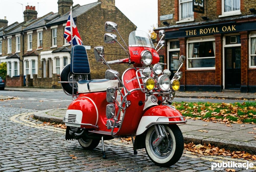 Zmodyfikowany skuter Vespa z wieloma lusterkami