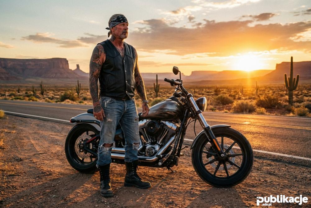 Typowy ubiór motocyklisty styl rockowy