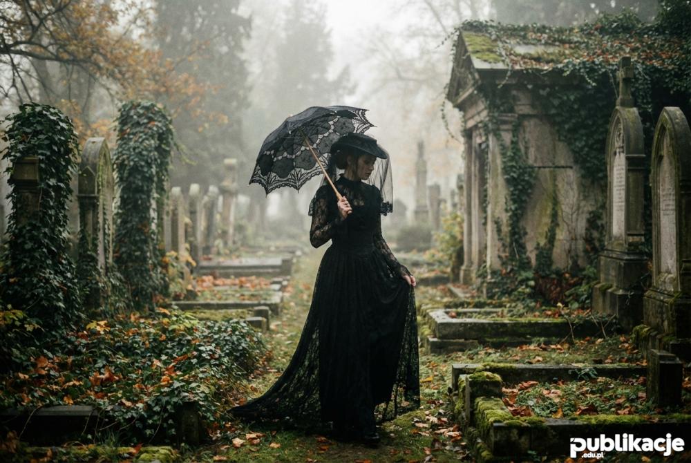 kobieta romantic goth na starym cmentarzu