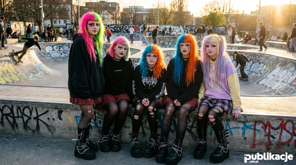 Grupa nastolatków w stylizacjach subkultury alternatywnej