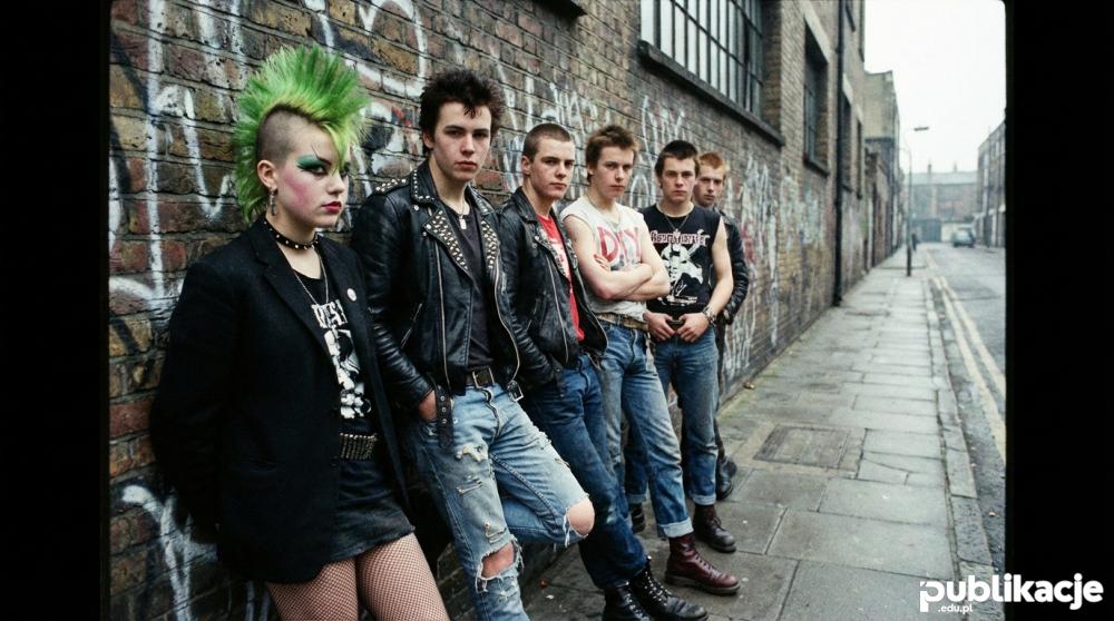 Grupa punków w stylizacjach z lat 70 na ulicy