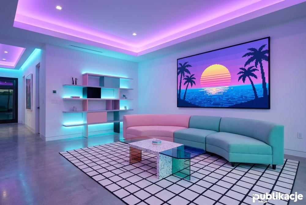 Nowoczesny salon inspirowany stylem vaporwave w 2026
